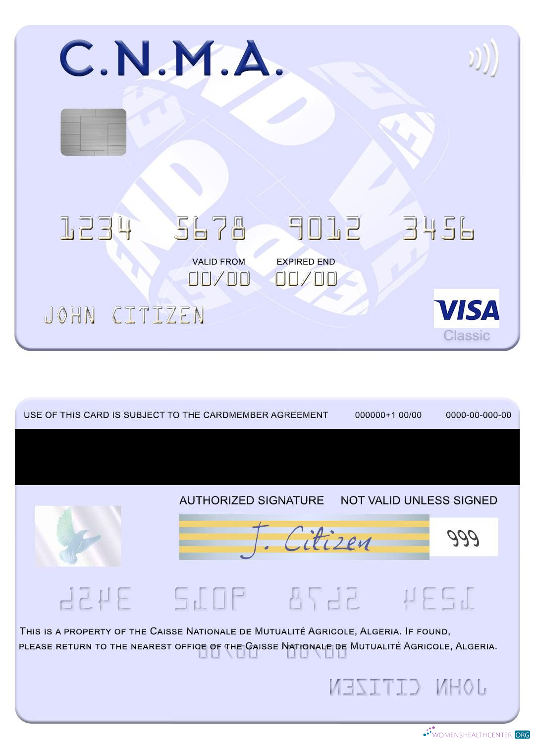 Download Algeria Caisse Nationale de Mutualité Agricole visa card Photoshop template